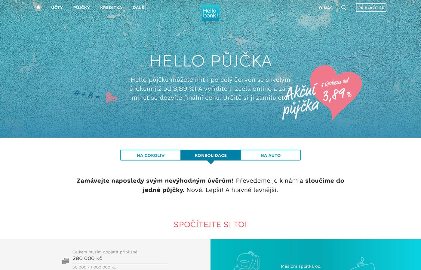 Náhled webových stránek www.hellobank.cz/pujcky/konsolidace