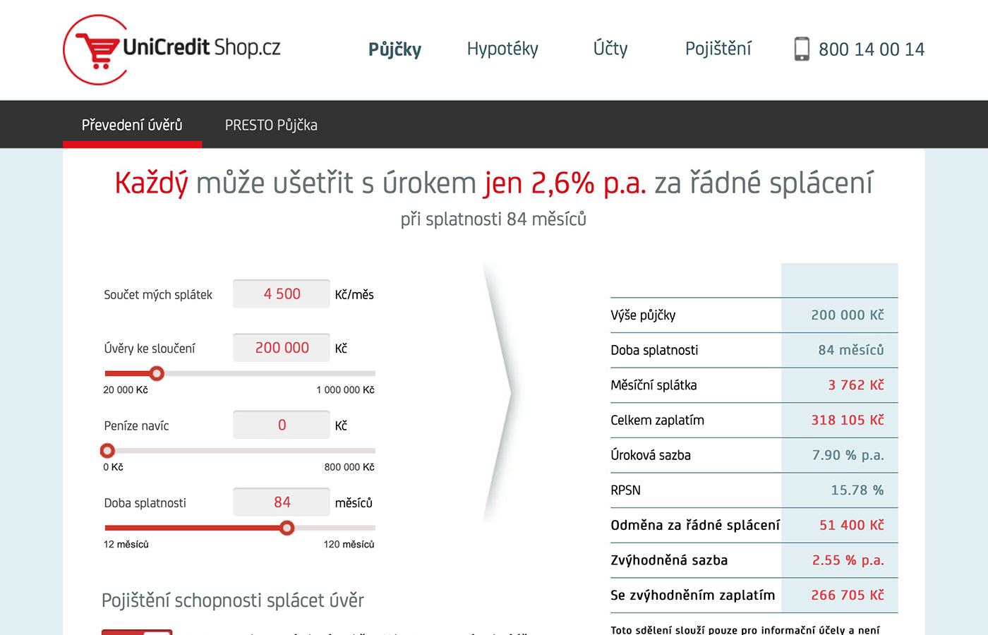 Náhled webových stránek www.unicreditshop.cz/online-pujcky#/slouceni-uveru