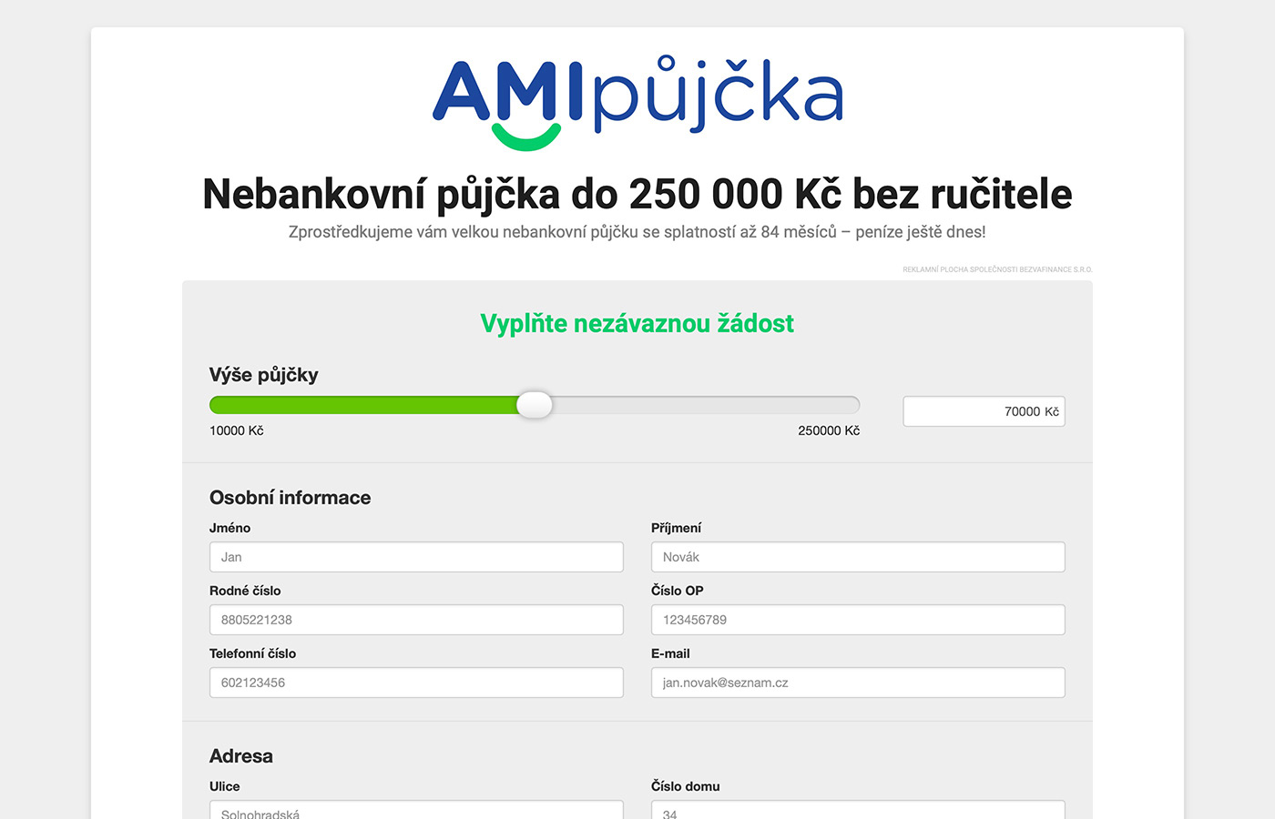 Náhled webových stránek www.amipujcka.cz
