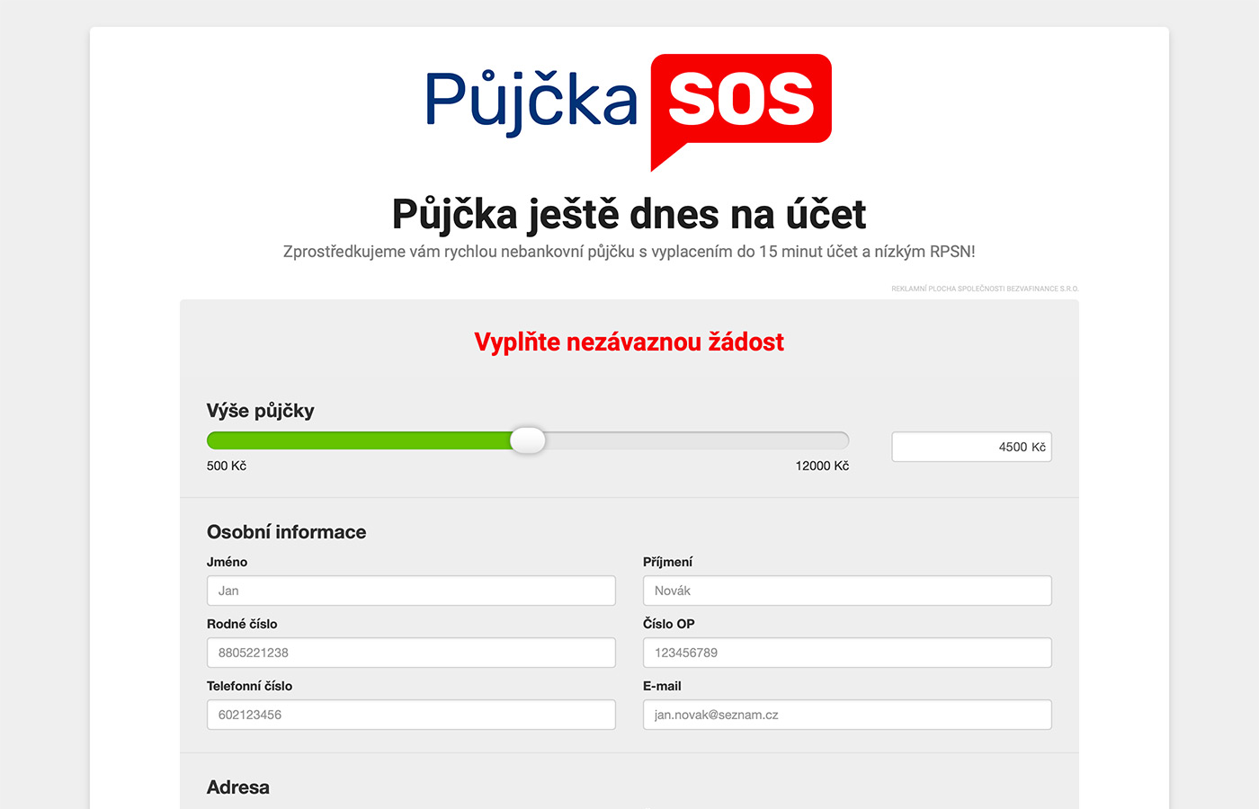 Náhled webových stránek www.pujckasos.cz