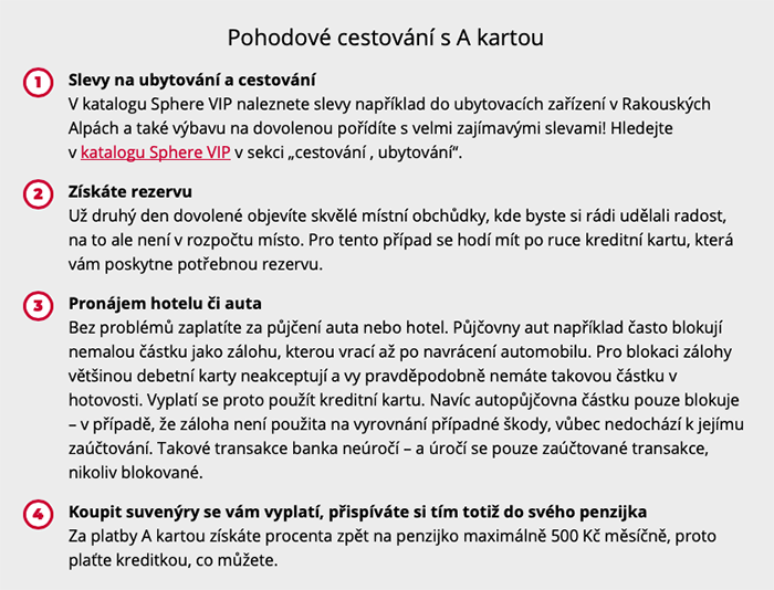 Ukázka benefitů kreditní karty od Komerční banky