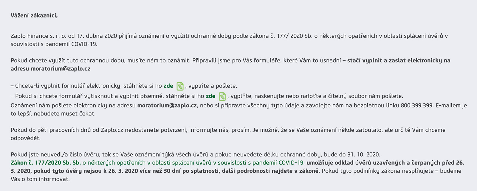 Odklad splátek na webu www.zaplo.cz