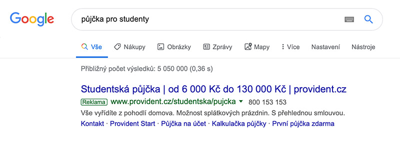 Provident START na stránkách google.com